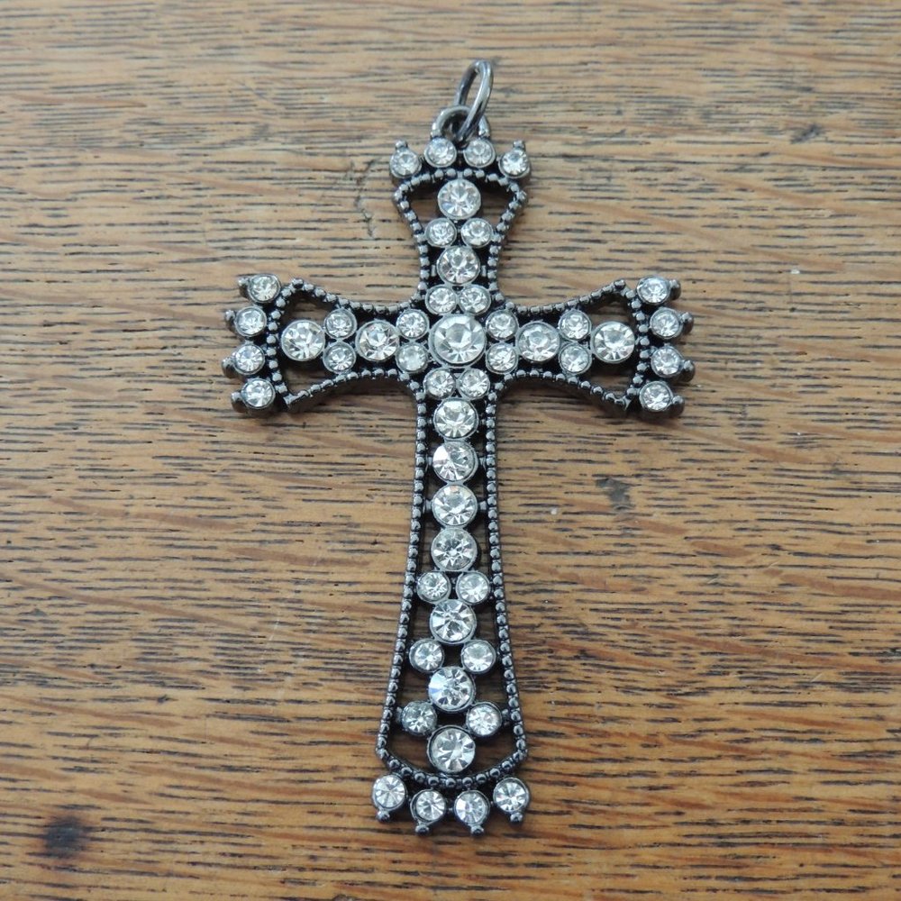 Gothic Cross Pendant Rhinestones Statement